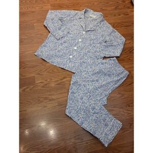 Elizabeth Cotton Womens Floral Pajama Set Blue Purple Long Sleeve Button Up L